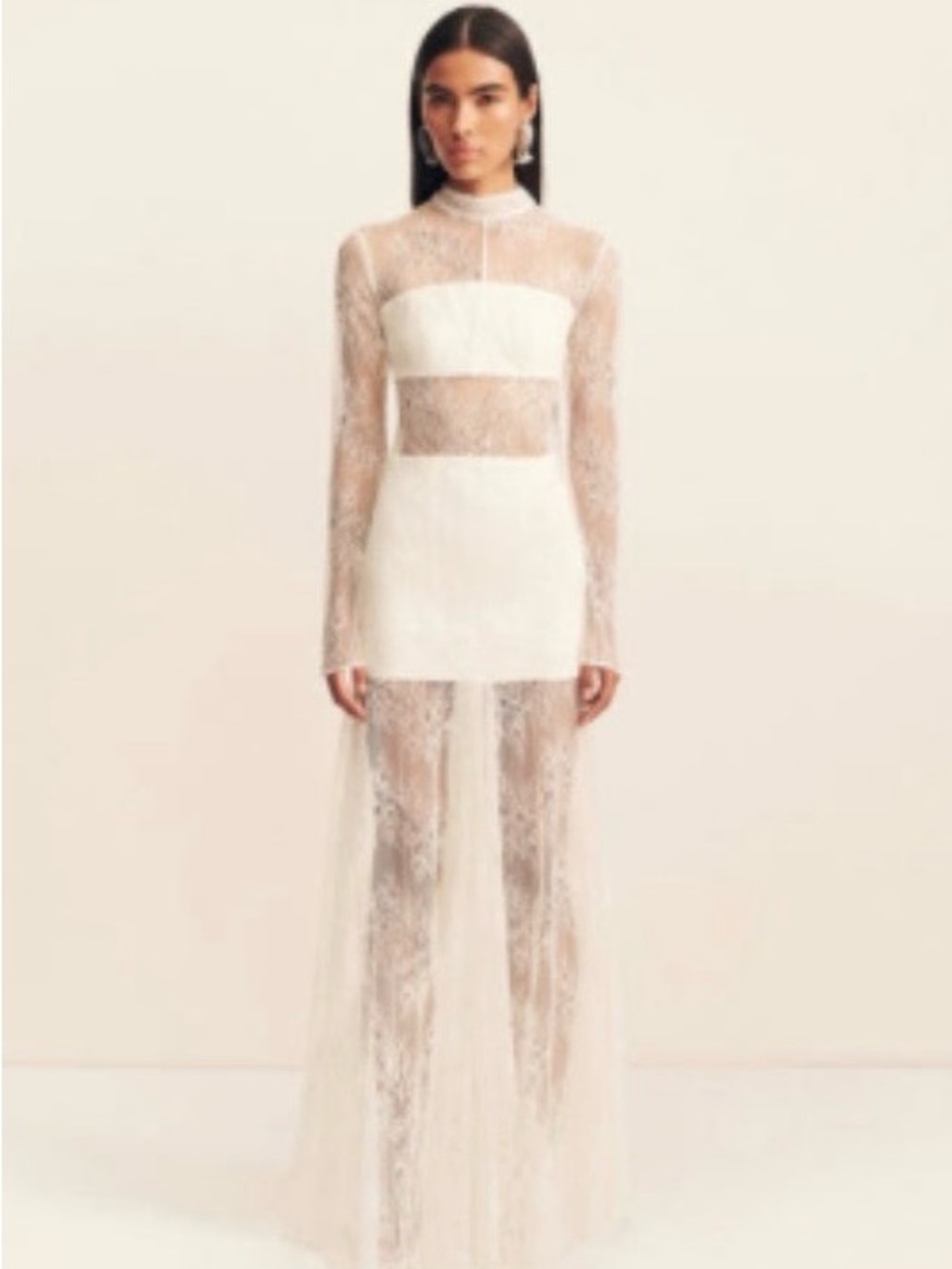 Shona Joy Labyrinth Lace High Neck Maxi Dress - Ivory